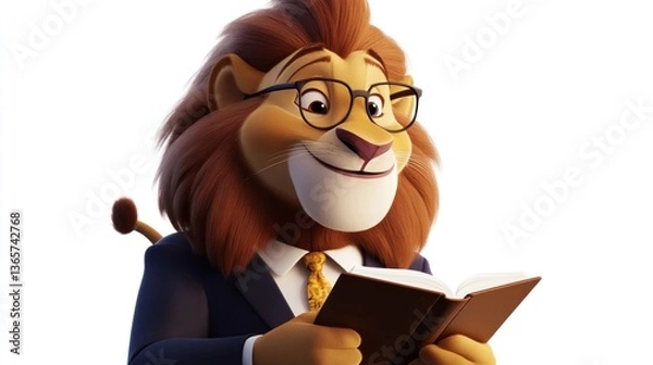Obraz lion in suit and glasses reading