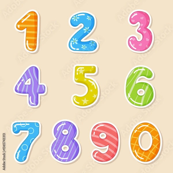 Fototapeta Vector set of stickers depicting numbers in a colorful style	