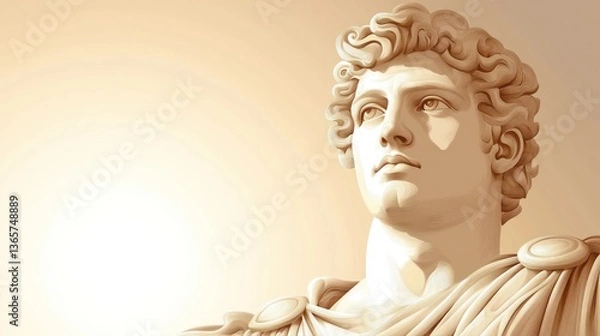 Fototapeta Classical sculpture of a young man gazing upwards against a soft gradient background