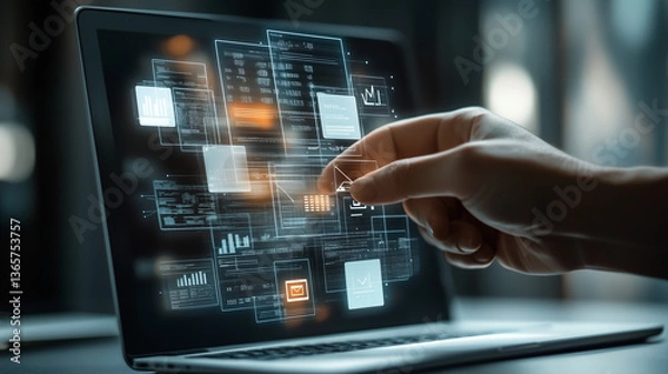 Obraz hand pushing a button on a touch screen interface