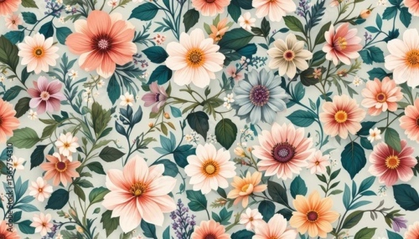 Fototapeta Vibrant floral pattern design nature digital artwork colorful aesthetic