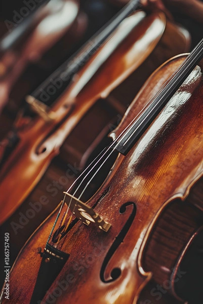 Fototapeta A grand orchestra performing on a classic stage with violins and cellos  -  