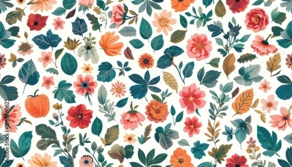 Fototapeta Floral pattern design studio digital artwork bright top-down view nature inspiration