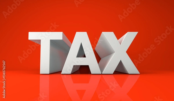 Obraz 3D rendering, Close up white Tax typography on red background. 