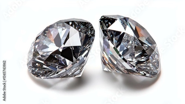 Fototapeta Dazzling Crystal Reflections and Elegance on White Pristine Gemstones with Intricate Facets, Luxurious Shades of Light Precious Jewels Image for Jewelry Ads, Catalogs, Wealth Concepts