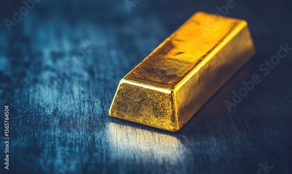 Obraz A single rectangular gold bar resting on a dark surface