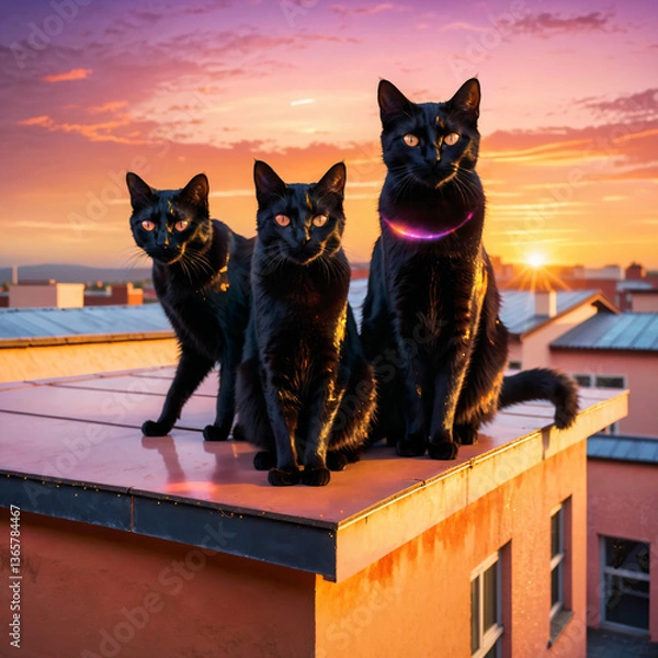 Obraz A mystical two black cat appearing in a glowing aura