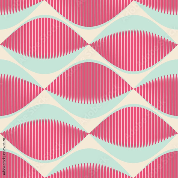 Fototapeta A seamless retro Style Pattern with comb fish eyes in pink and blue