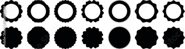 Fototapeta Circle and  scalloped frames. rectangle, rhombus, oval, Scalloped edge rectangle and ellipse shapes. Simple label and sticker form. Flower silhouette lace frame. Vector illustration.
