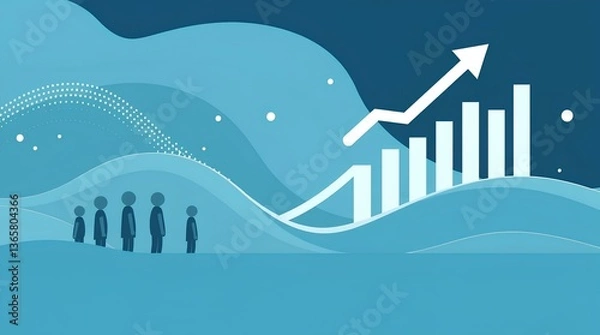 Fototapeta minimalist blue line chart with abstract people showing market trends and analytics