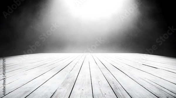 Fototapeta Monochromatic wooden floor background dramatic light