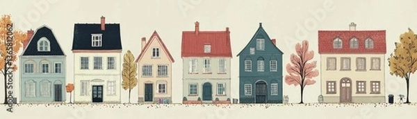 Fototapeta Colorful European Row Houses Autumn Day.  Background Use