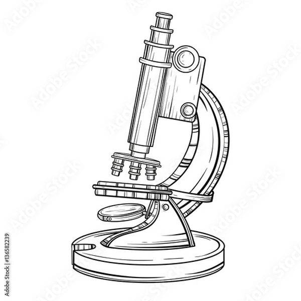 Obraz Vector old microscope. Vintage hand drawn illustration for scien