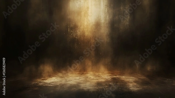 Fototapeta Abstract dark background with golden light shining from above