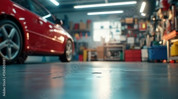 Obraz Red car inside garage workshop storage