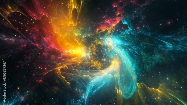 Fototapeta Cosmic Quantum Fractal Abstract with Vibrant Nebula Energy