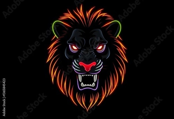 Fototapeta Majestic Neon Lion Head Wallpaper