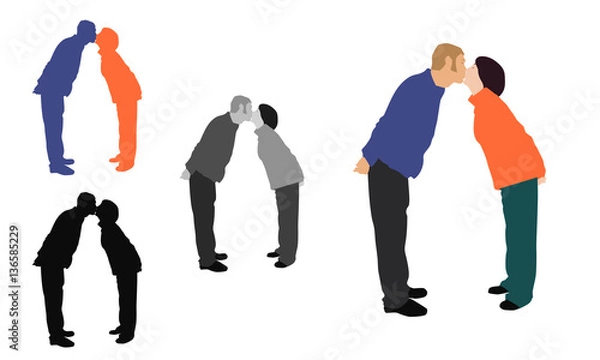 Fototapeta Realistic flat colored illustration of a kissing couple