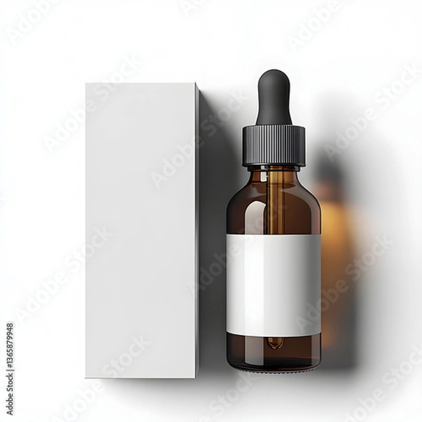 Obraz Amber dropper bottle with blank white label and packaging box mockup
