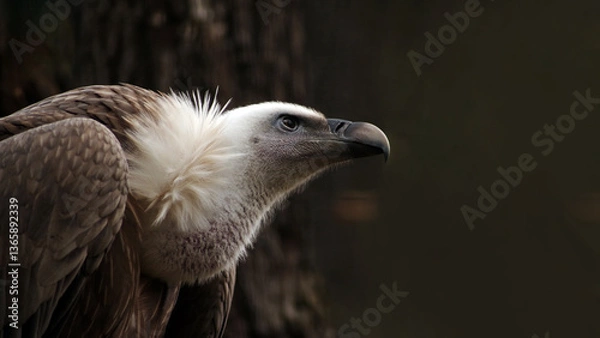 Fototapeta Eurasian griffon vulture in profile on a dark background..