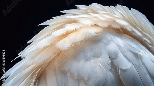 Fototapeta Angel wings with intricate feather details, radiating a serene and ethereal presence.
