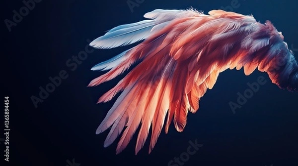 Fototapeta Angel wings with intricate feather details, radiating a serene and ethereal presence.
