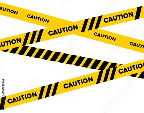 Fototapeta Danger, caution and warning tapes. Black and yellow police stripe border. Crime scene. vector illustration.