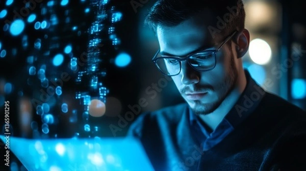 Fototapeta Cybersecurity professional using AI to detect document tampering.