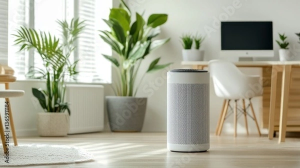 Obraz Air purifier with hepa filter modern home office product showcase bright environment close-up perspective