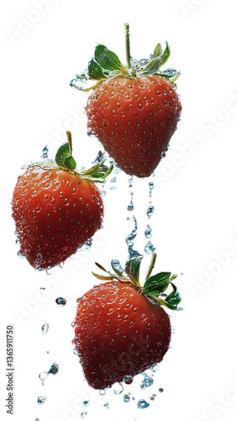 Fototapeta Two strawberries dropping into water – Commercial style photoshoot with water splashes – Transparent background
