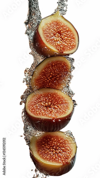 Fototapeta Fresh figs stacked with splash effect – Commercial style photoshoot with water splashes – Transparent background