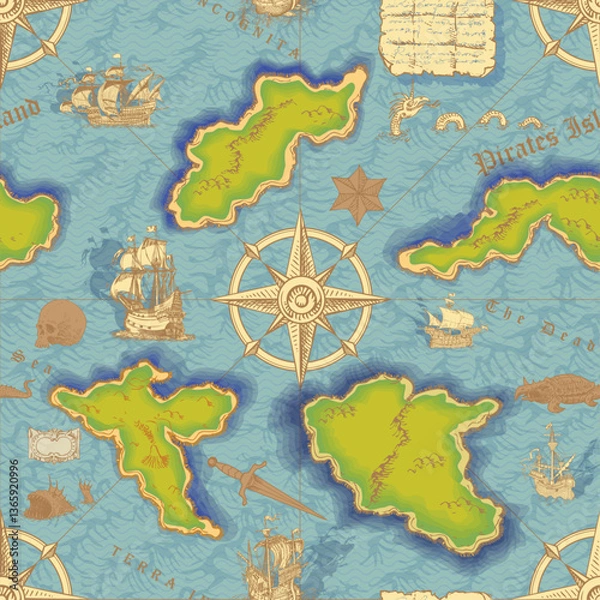 Fototapeta ancient nautical chart of sea routes