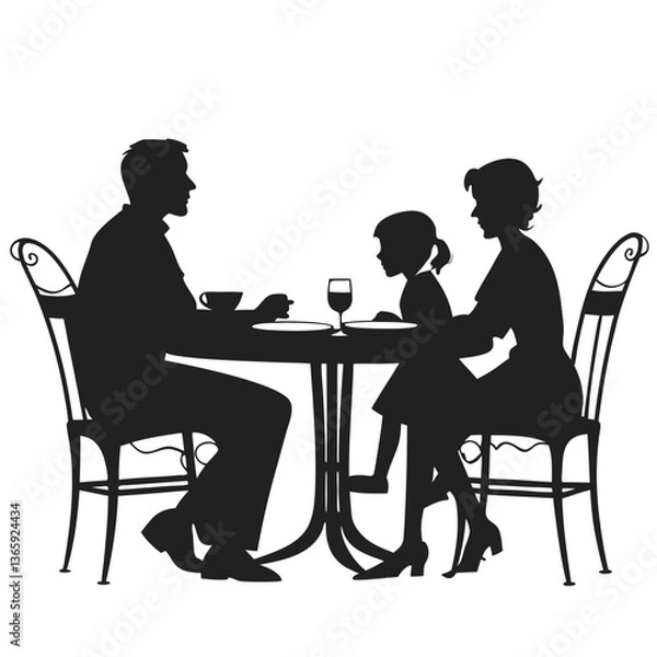 Fototapeta Family having their dinner at the table silhouette