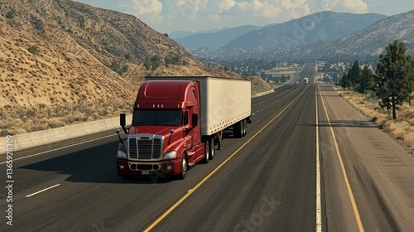 Fototapeta Driving school experience training for cdl truck drivers on open roads realistic environment scenic viewpoint
