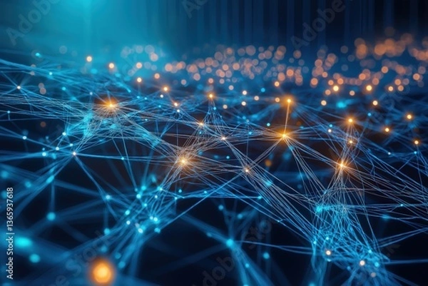 Fototapeta Futuristic digital network with glowing nodes and interconnections