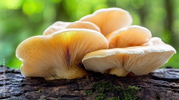Fototapeta Cluster of mushrooms on a log