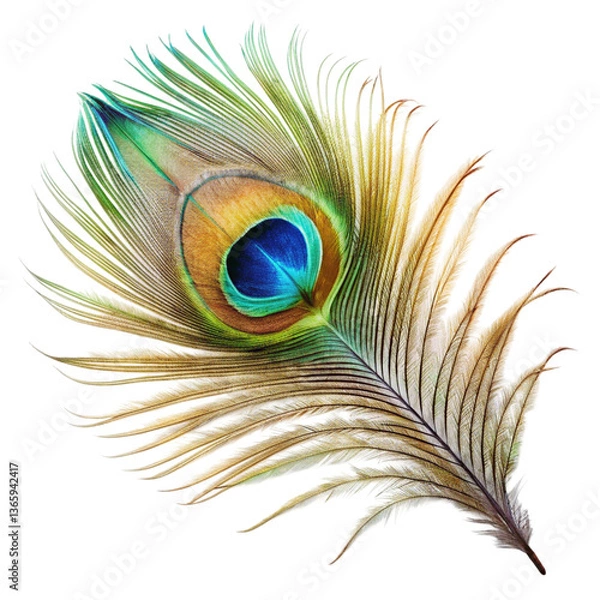 Obraz peacock feather on white background