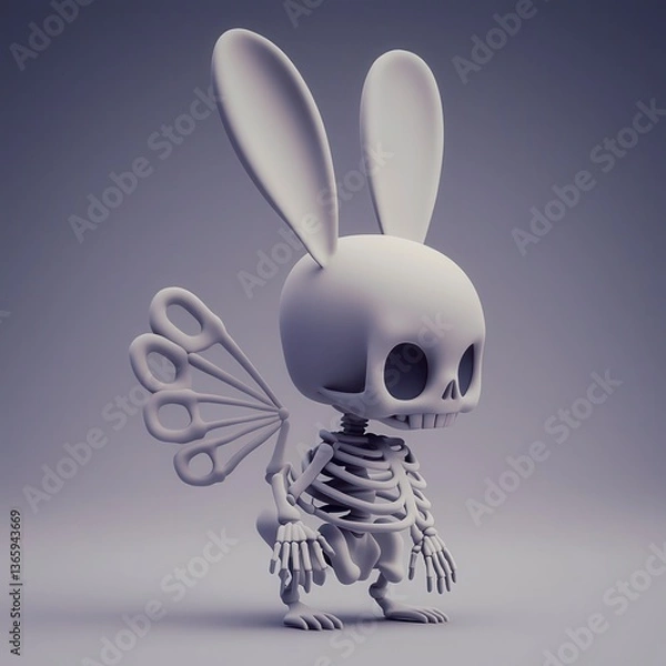 Fototapeta Cute 3D Render of a Bunny Skeleton with Butterfly Wings