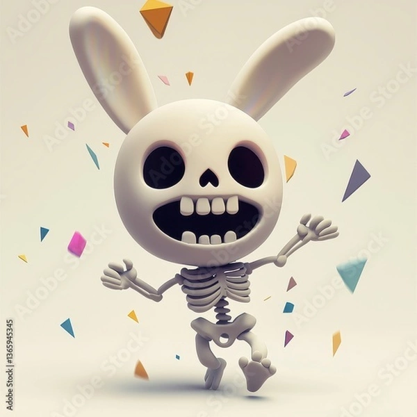 Fototapeta Dancing Skeleton Bunny Rabbit with Confetti