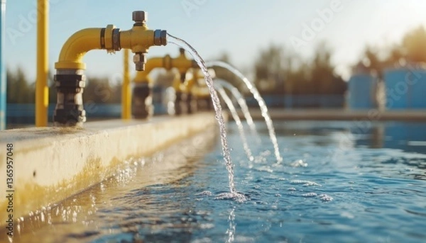 Obraz Water flows from tap into pool