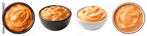 Fototapeta Bowl of sriracha mayo dip sauce isolated on transparent background. PNG ,Set of