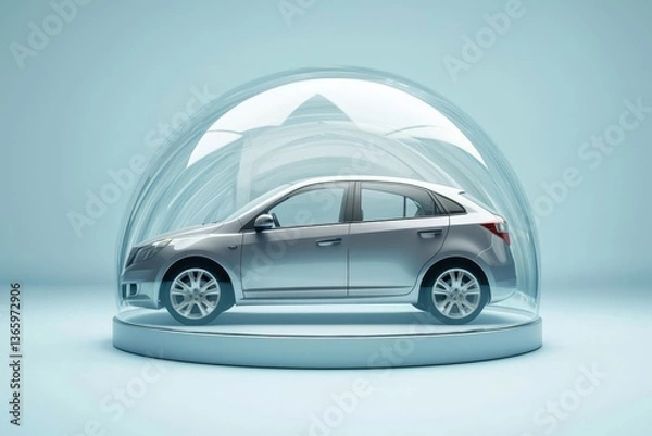Fototapeta Visual representation of a car's insurance security under a dome.