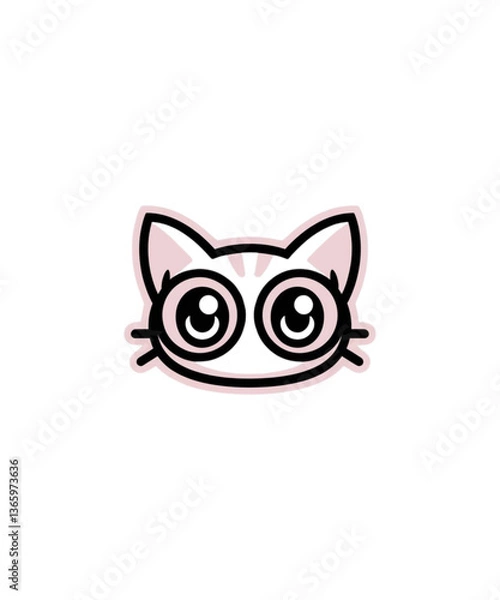 Fototapeta Cute Kawaii Cat Face - Adorable Kitty Bow vector custom t-shirt  Design