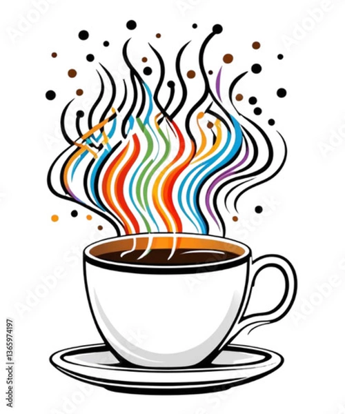 Fototapeta Colorful Coffee Cup Art - Vibrant Steam vector custom t-shirt Design