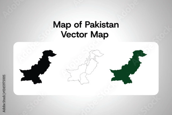 Fototapeta Pakistan Map Vector Set with Outline and Solid Variations