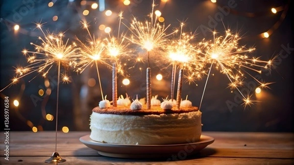 Fototapeta Birthday Cake with Sparklers