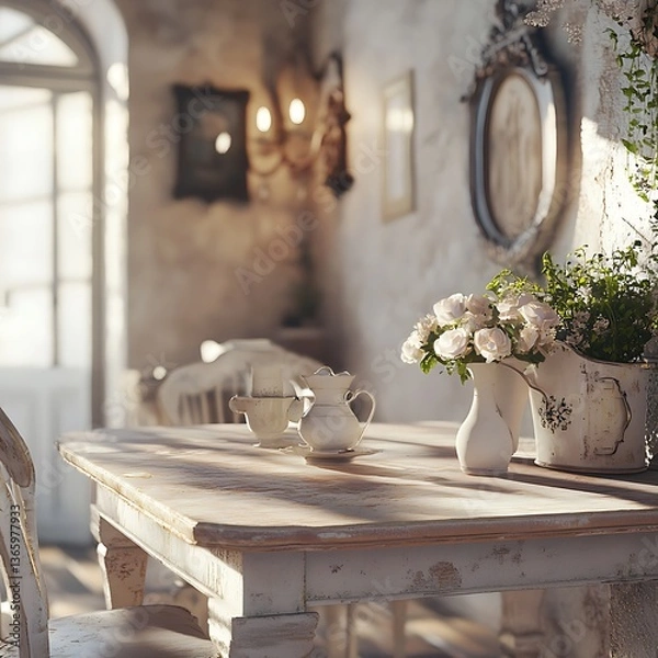 Obraz Cozy shabby chic dining room in soft light