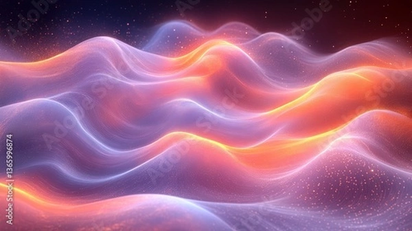 Fototapeta Abstract Colorful Waves with Soft Light and Glowing Particles