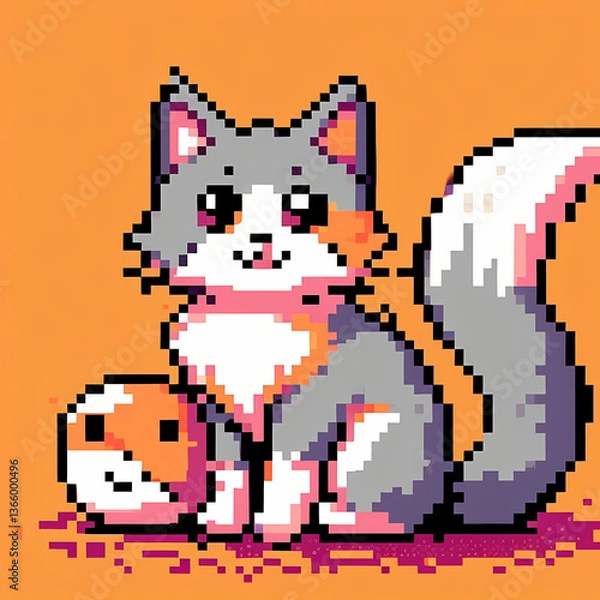 Obraz Pixel art playful cat
