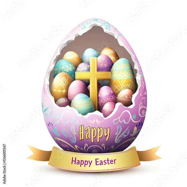 Fototapeta Happy easter egg cross religious christian holiday celebration design vector illustration image
